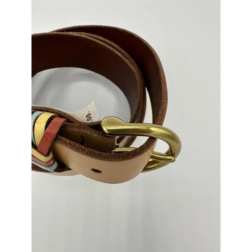 Fossil Womens Belt Vintage Genuine Leather Multicolor Knotted Keeper Belt Size L